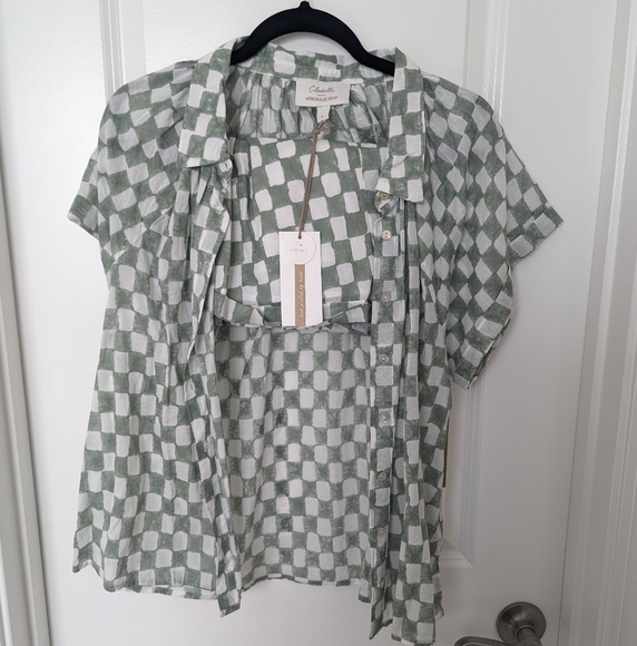 Cleobella X Arrows and Bows Collab Checked Shorts Set Green - Picture 2 of 6